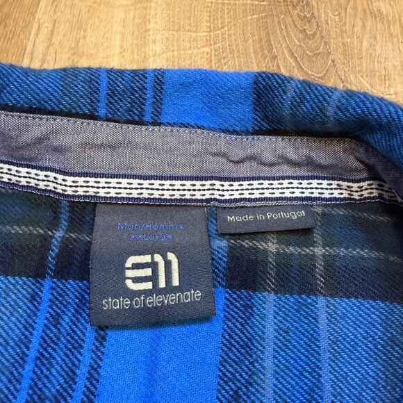 E11 State of Elevenate Mens Blue & Black Plaid Flannel Button Up Shirt XXL Portu - Picture 3 of 9